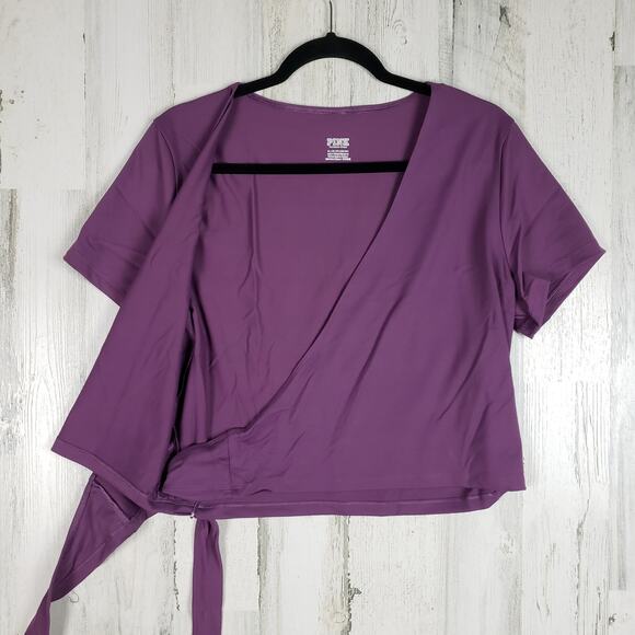 NWT Victoria's Secret PINK Eggplant Purple Crossover Tie Back Wrap Top Size XL - Picture 6 of 10